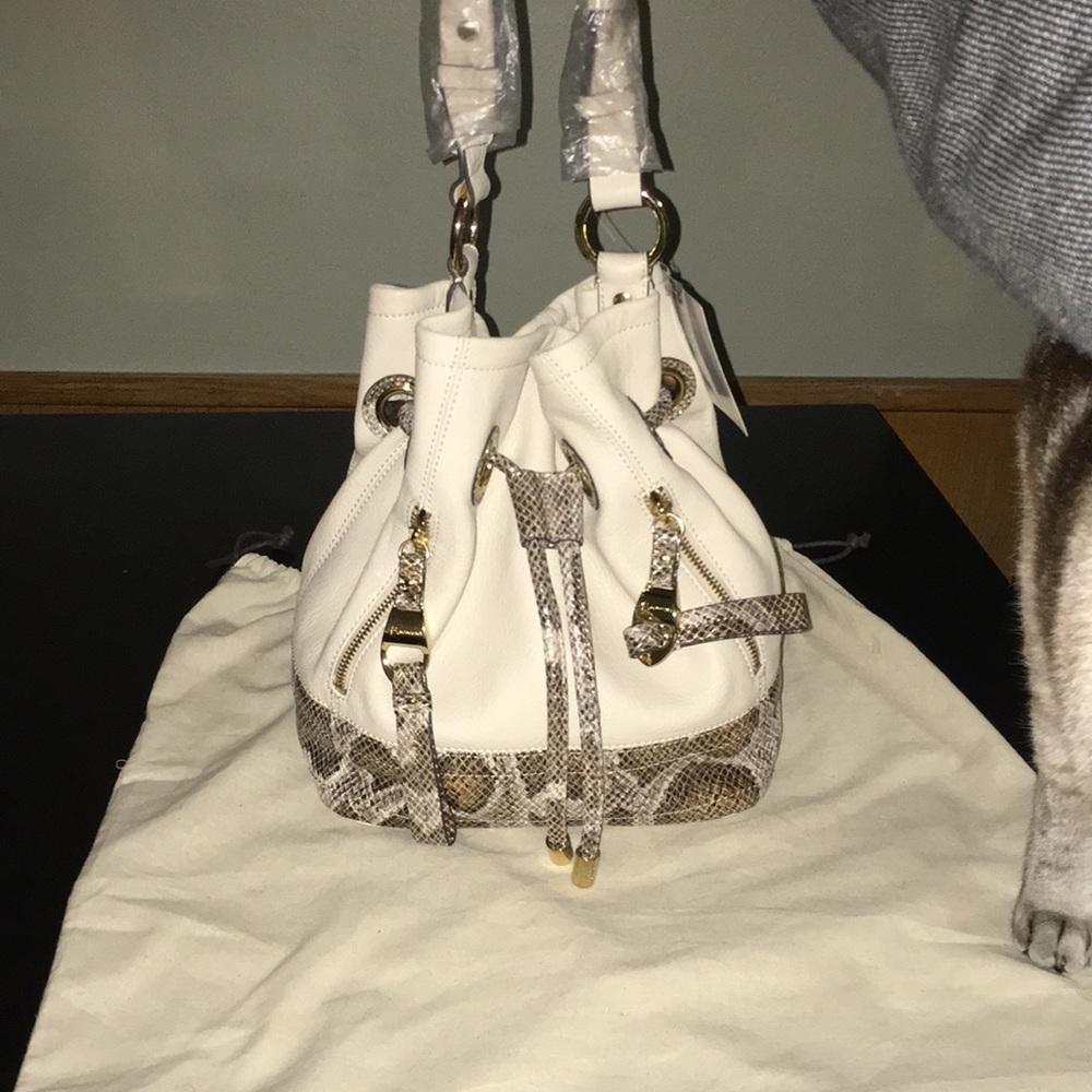 NEW * Makowsky Leather & Snake Drawstring Bag